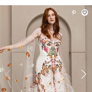 Rue De Seine Cora Meadows White colorful Floral Embroidered Boho Wedding Dress